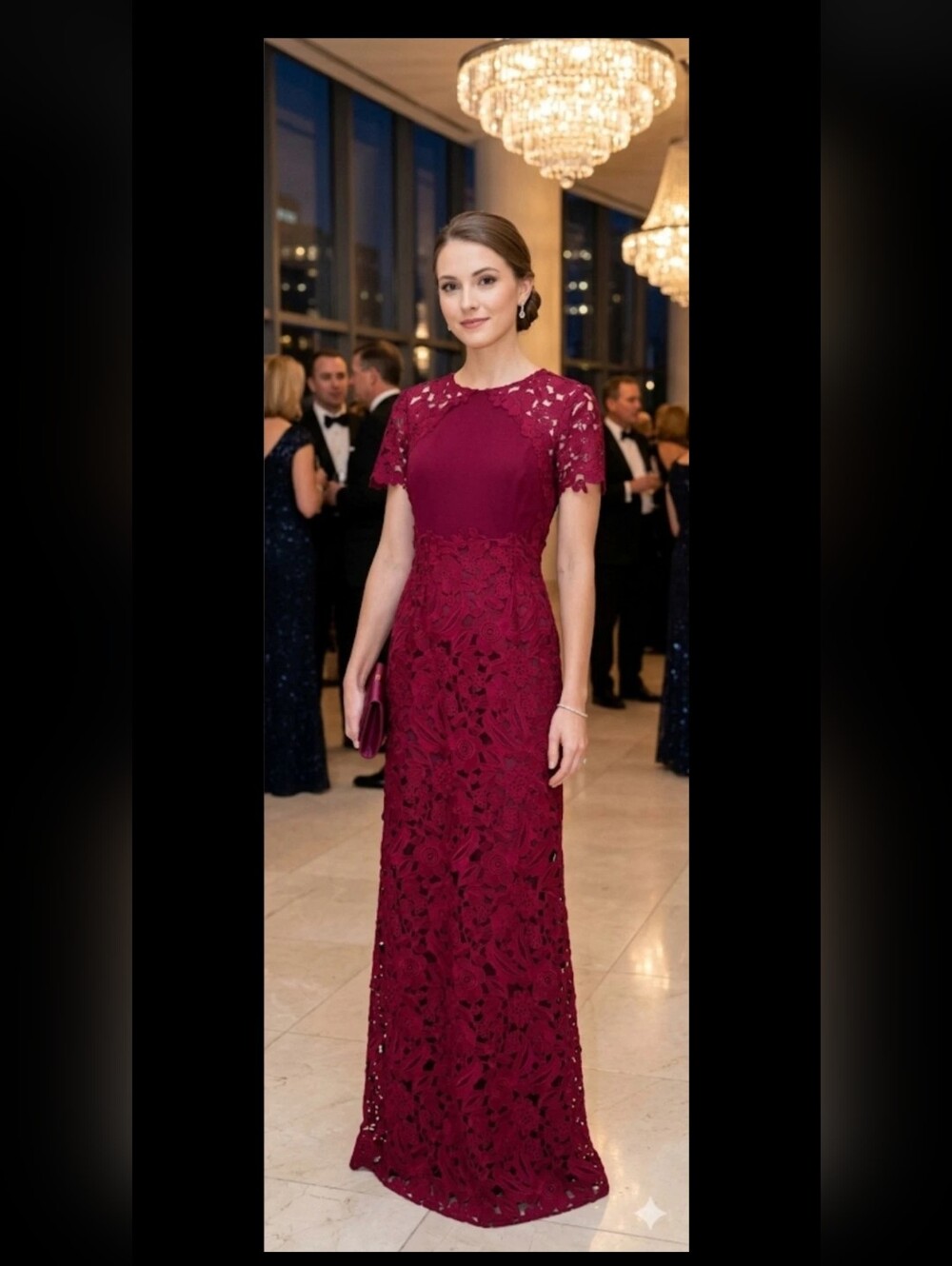 Shoshanna Midnight Burgundy Floral Embroidered Maxi Dress US 6